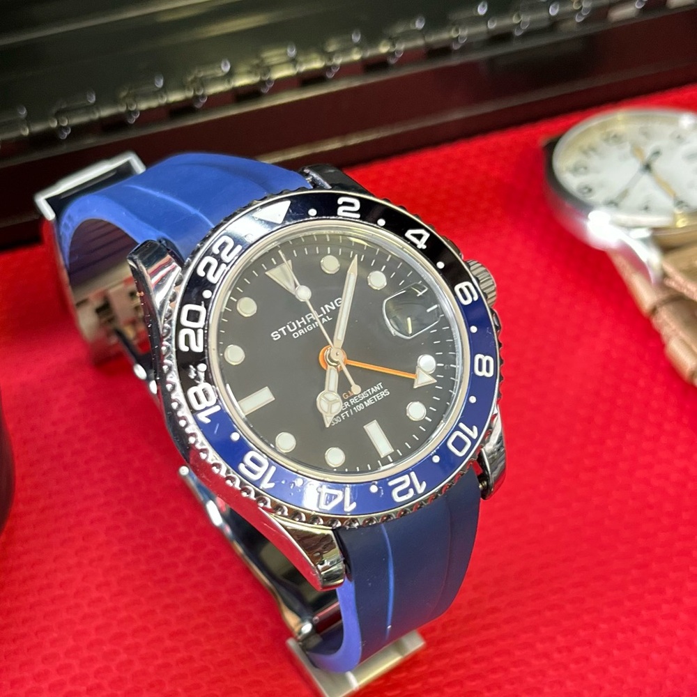 Stuhrling Original Black and Blue GMT Diver Men's Watch